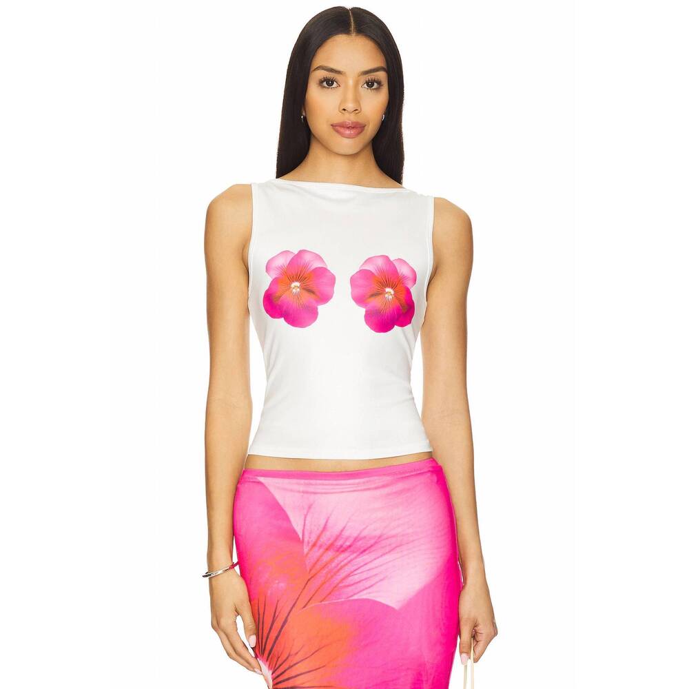 NEW RUNAWAY THE LABEL primrose top in pink flower/white